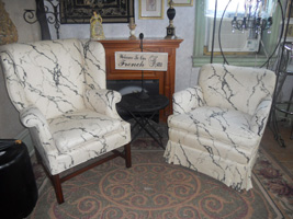Pair of vintage upholstered Mr and Mrs chairs