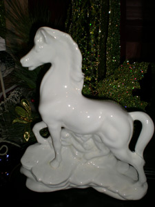 Vintage white ceramic horse lamp